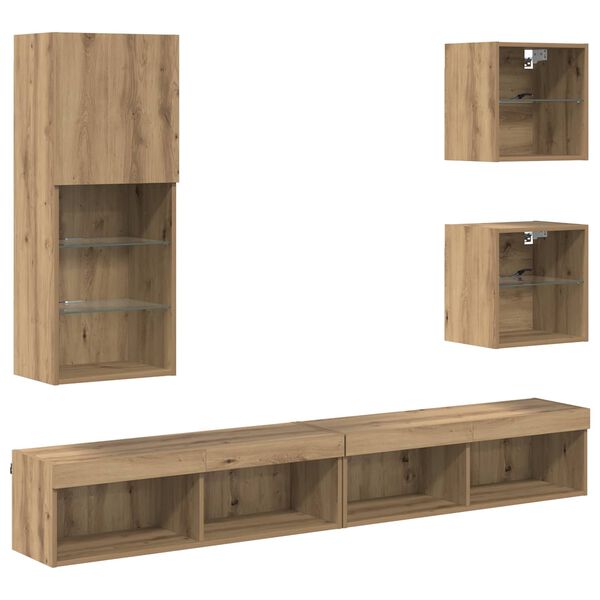 vidaXL TV Wall Units with LED 5 pcs Artisan Oak Engineered Wood