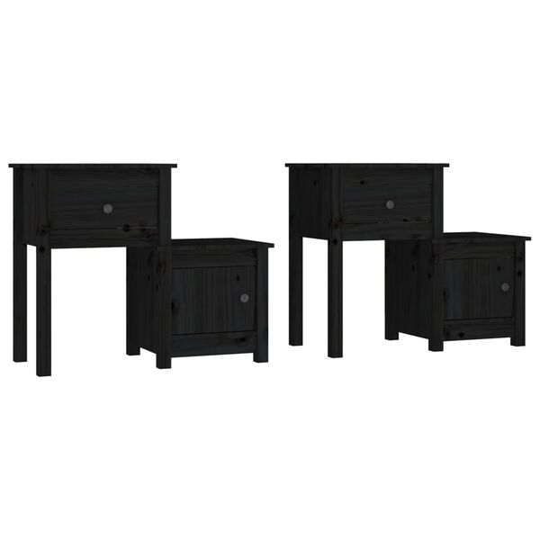 vidaXL Bedside Cabinet 2 pcs Black 79.5x38x65.5 cm Solid Wood Pine
