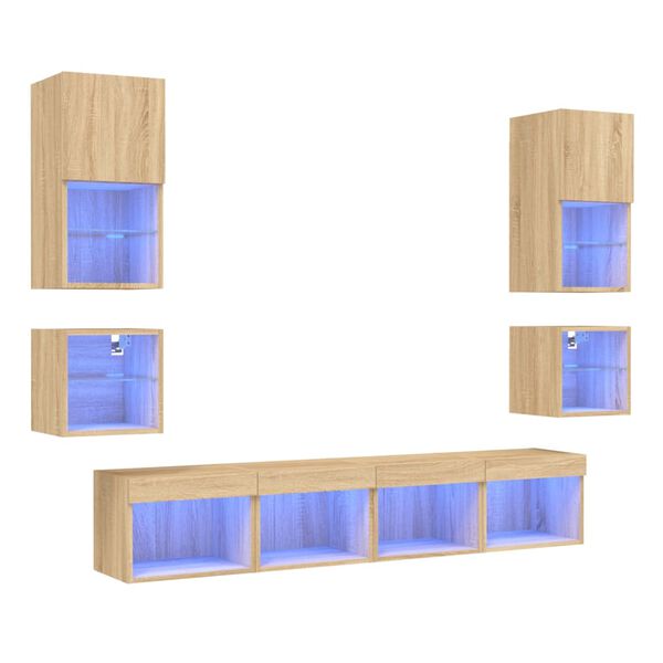 vidaXL 8 Piece TV Wall Units with LED Sonoma Oak Engineered Wood