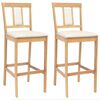 vidaXL Bar Stool 2 pcs Natural and Beige Solid Rubber Wood and Fabric