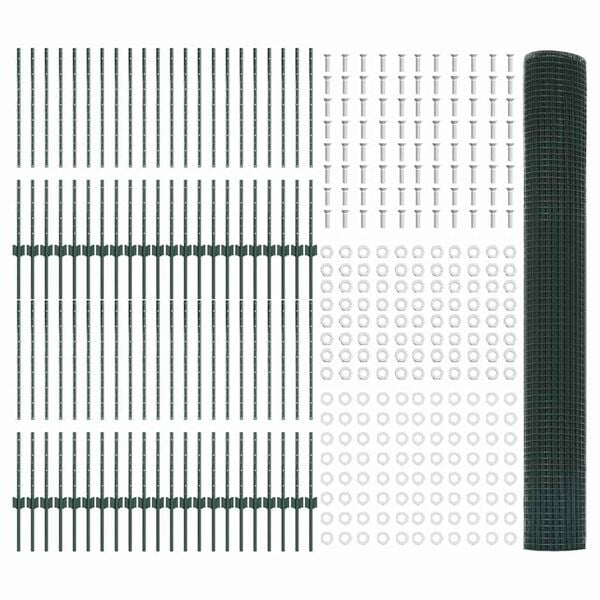vidaXL Fence with Post Green 1 x 100 m Steel and PVC