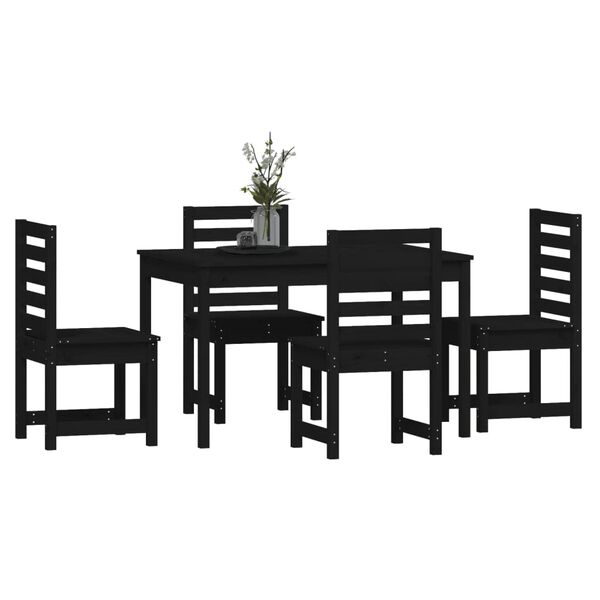 vidaXL 5 Piece Garden Dining Set Black Solid Wood Pine