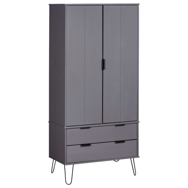 vidaXL Wardrobe New York Grey Solid Pine Wood