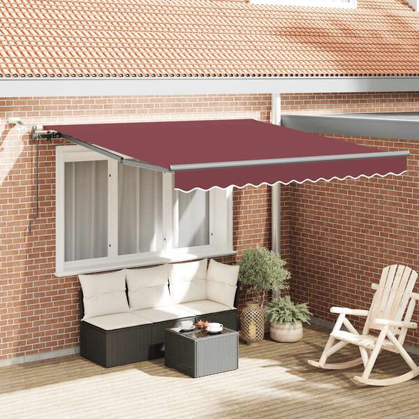 vidaXL Automatic Retractable Awning with LEDs Burgundy 300x250 cm