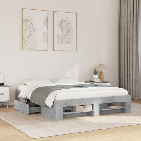 vidaXL Bed Frame without Mattress Concrete Grey 150x200cm Engineered Wood