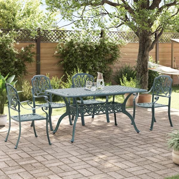 vidaXL 5 Piece Garden Dining Set Green Cast Aluminium