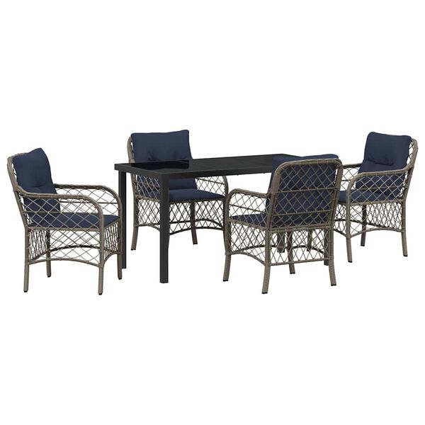 vidaXL Garden Dining Set with Cushion 5 pcs Grey and Black Rattan