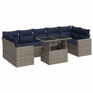 vidaXL 8 Piece Garden Sofa Set with Cushions Grey Poly Rattan Acacia