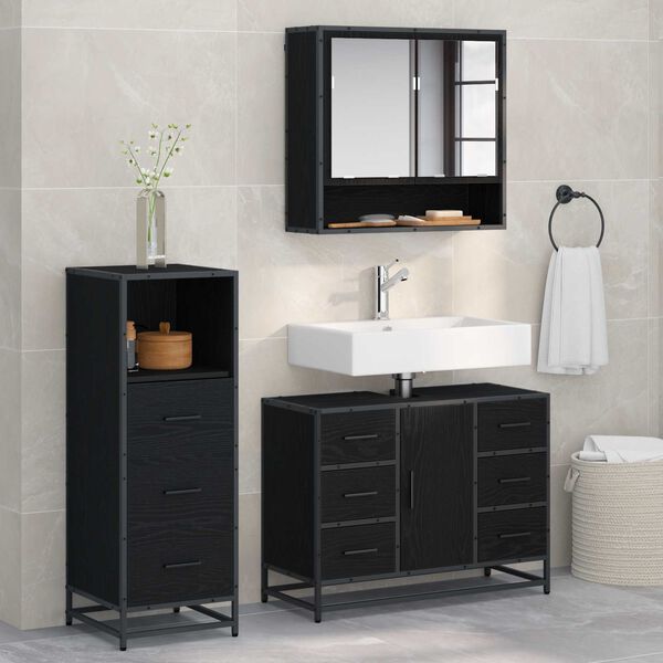 vidaXL Bathroom Furniture Set 3 pcs Black Oak Engineered Wood