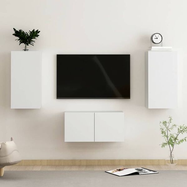 vidaXL 3 Piece TV Cabinet Set White Engineered Wood