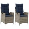vidaXL Reclining Garden Chairs 2 pcs with Cushions Grey Poly Rattan