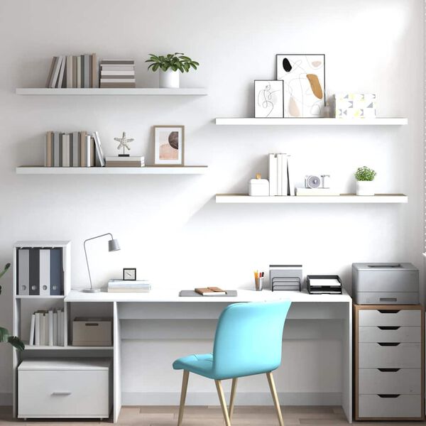 vidaXL Floating Wall Shelves 4 pcs Oak and White 120x23.5x3.8 cm MDF