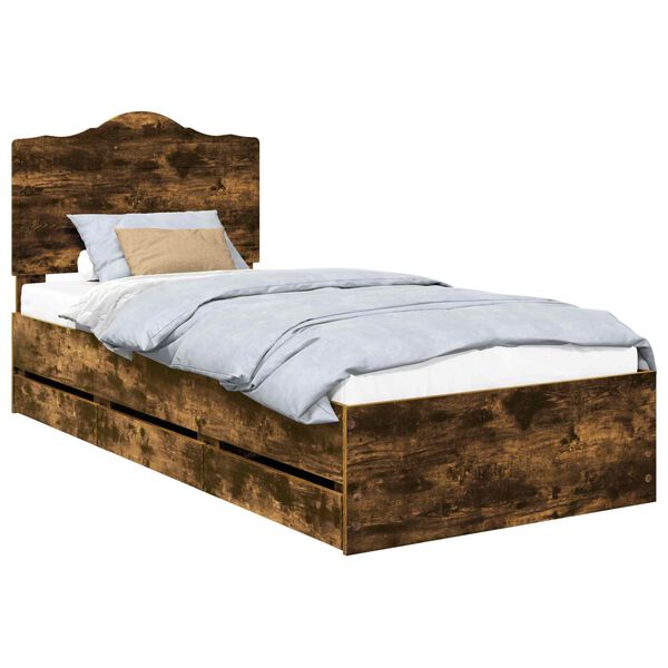 vidaXL Bed Frame with Drawer Smoked Oak 90 x 200 cm Engineer Wood