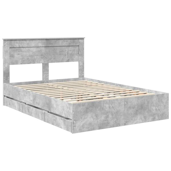 vidaXL Bed Frame with Drawer Concrete Grey 140 x 200 cm Engineer Wood