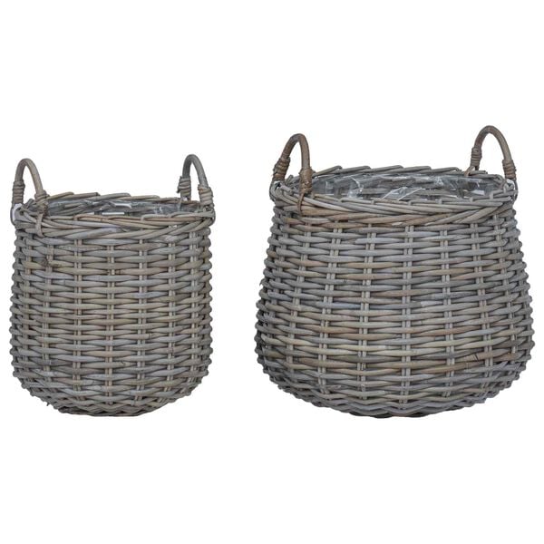 vidaXL Planter Basket with Storage 2 pcs Grey Lacak Rattan
