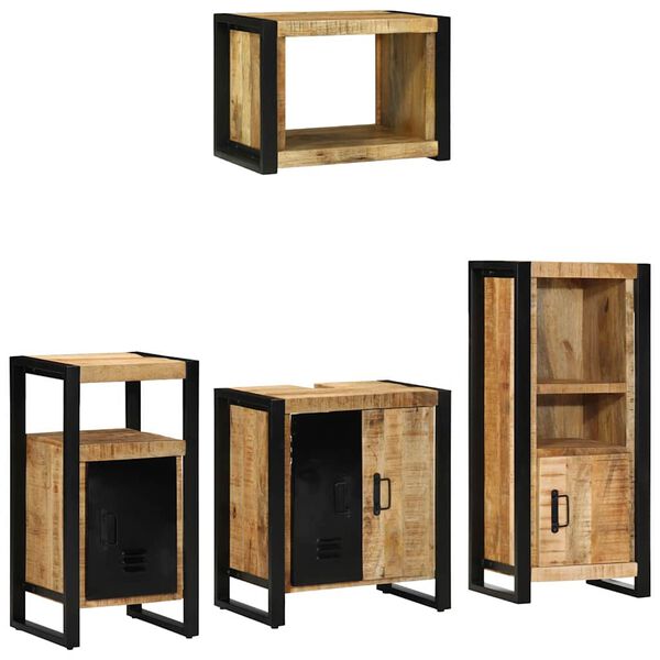 vidaXL Bathroom Furniture Set 4 pcs Brown and Black Solid Mango Wood