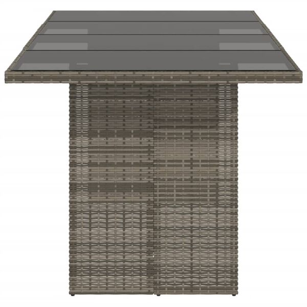 vidaXL Garden Table with Glass Top Grey 190x80x74 cm Poly Rattan