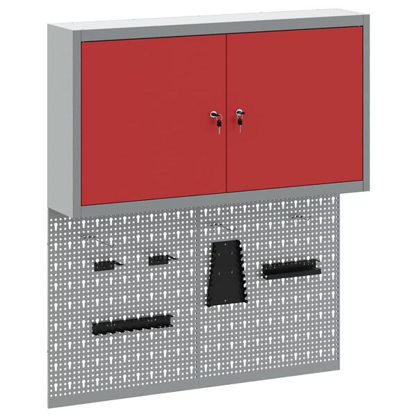 vidaXL Tool Cabinet and Pegboard Set 3 pcs Red 100 x 20 x 115 cm Steel