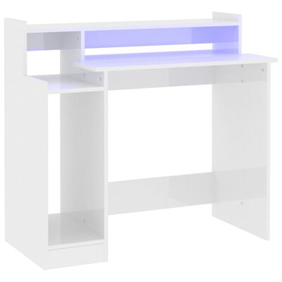 vidaXL Desk with LED Lights High Gloss White 97x45x90 cm Engineered Wood