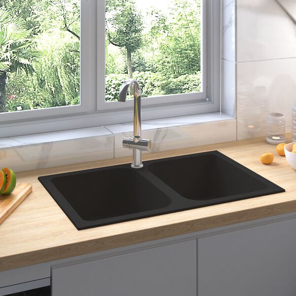 vidaXL Kitchen Sink Black 76 x 48 x 30 cm Granite