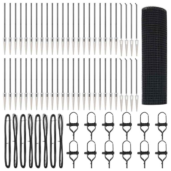 vidaXL Fence Post Grey 100 x 0.4 m (19 x 19 mm mesh) Steel and PVC