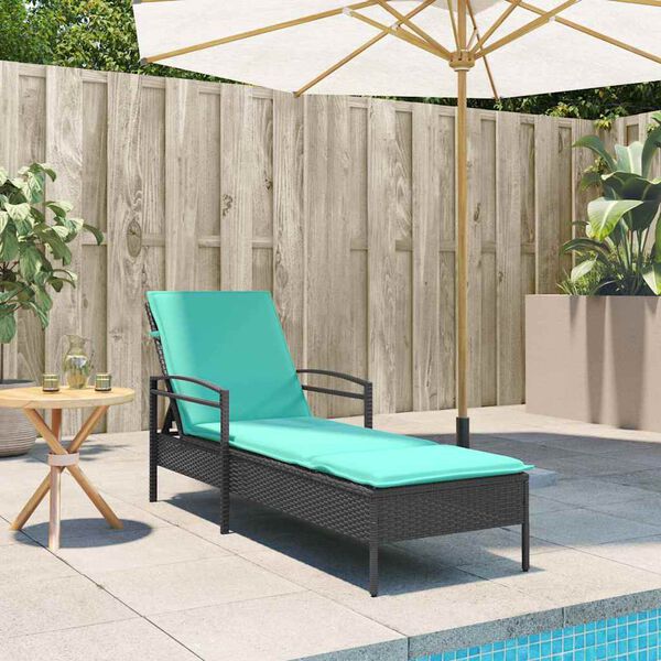 vidaXL Sun lounger Reclining Black 63 x 200 x 81cm Poly Rattan