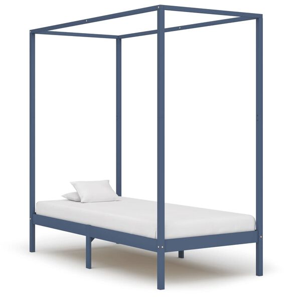 vidaXL Canopy Bed Frame without Mattress Grey Solid Wood 90x200 cm (283274+321989)