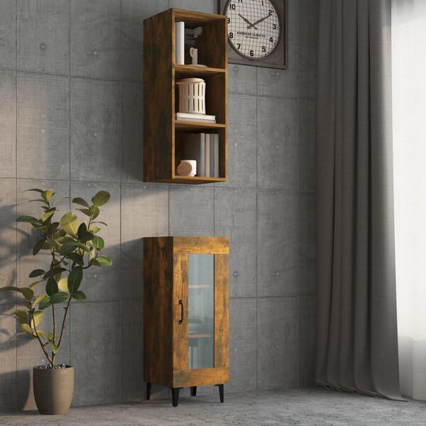 vidaXL Wall Cabinet Smoked Oak 32.5x34.5x90 cm Engineered Wood