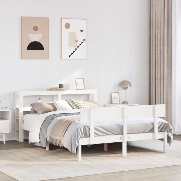 vidaXL Bed Frame without Mattress White 150x200 cm King Size Solid Wood Pine