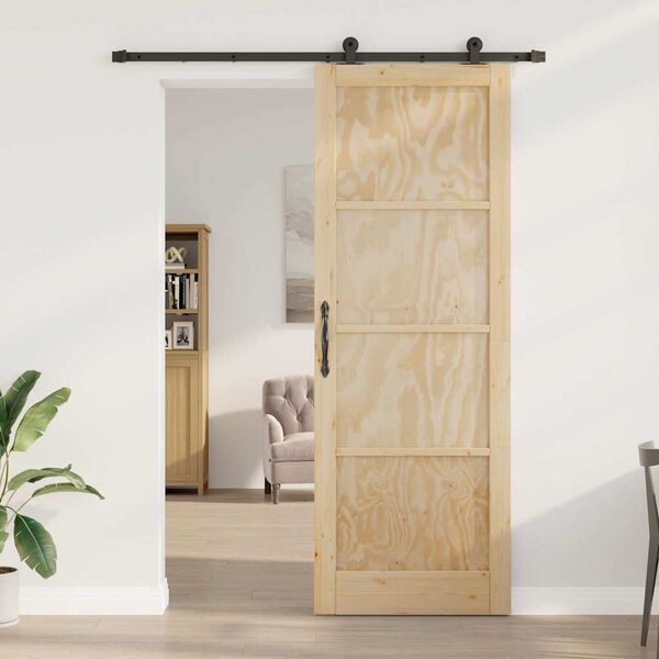 vidaXL Sliding Door Natural and Black 83 x 232 cm Solid Pine Wood