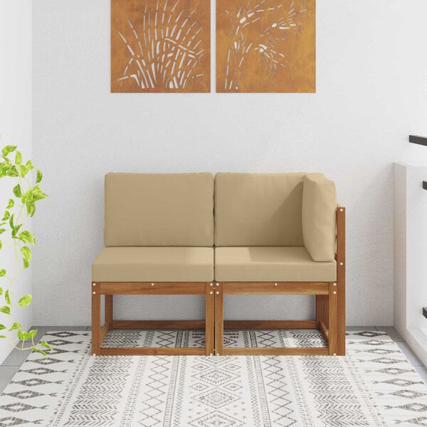 vidaXL Outdoor Middle and Corner Sofa 2 Piece Natural and Beige
