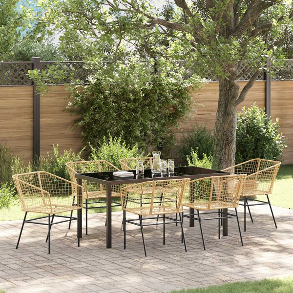 vidaXL Garden Dining Set 7 pcs Brown Poly Rattan