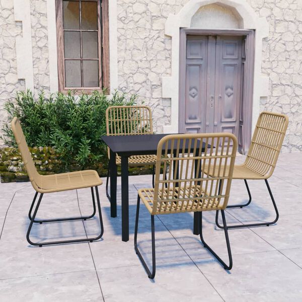 vidaXL 5 Piece Outdoor Dining Set Poly Rattan and Glass
