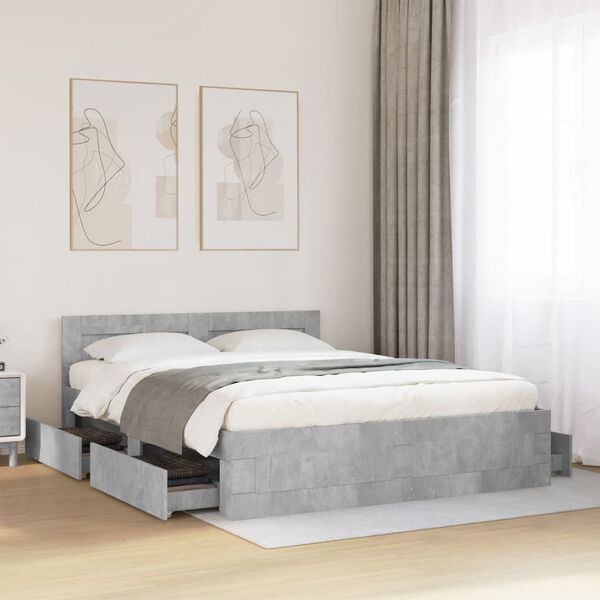 vidaXL Bed Frame with Headboard without Mattress Concrete Grey 150x200 cm King Size