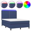 vidaXL Box Spring Bed with Mattress&LED Blue 140x190 cm Fabric