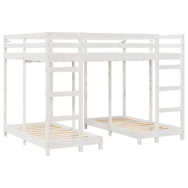 vidaXL Triple Bunk Bed Frame White 140 x 200 cm Solid Pine Wood