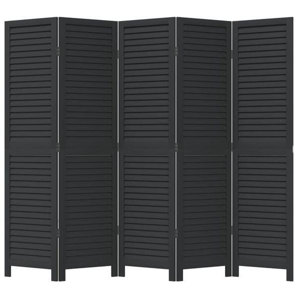 vidaXL Room Divider 5 Panels Black Solid Wood Paulownia
