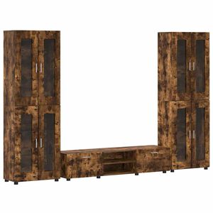 vidaXL TV Cabinet Set with Drawer FLORIN Smoked Oak Engineered Wood