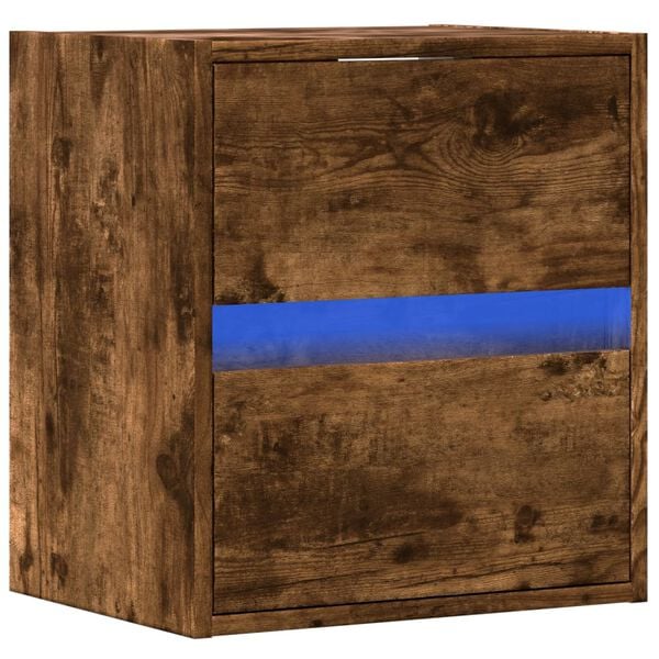 vidaXL TV Wall Cabinet with LED Lights Smoked Oak 41x31x45 cm