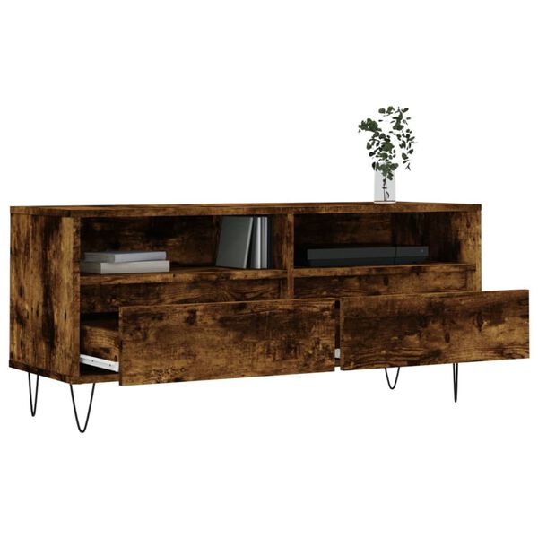 vidaXL TV Cabinet Smoked Oak 100x34.5x44.5 cm Engineered Wood