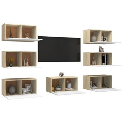 vidaXL TV Cabinets 7 pcs White and Sonoma Oak 30.5x30x60 cm Engineered Wood