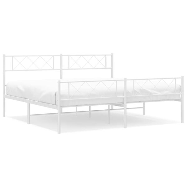 vidaXL Metal Bed Frame without Mattress with Footboard White 200x200cm