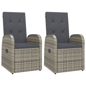 vidaXL Reclining Garden Chairs with Cushions 2 pcs Grey Poly Rattan