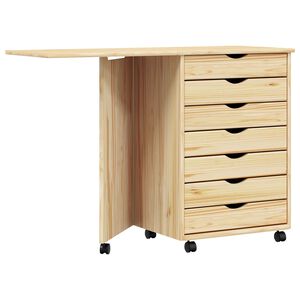 vidaXL Rolling Cabinet with Desk MOSS Clear Varnish Solid Pine wood