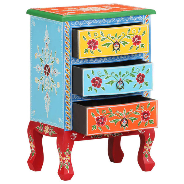 vidaXL Hand Painted Bedside Cabinet 40x30x60 cm Solid Mango Wood