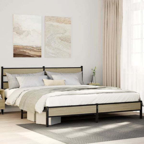 vidaXL Metal Bed Frame without Mattress Sonoma Oak 180x200 cm Super King