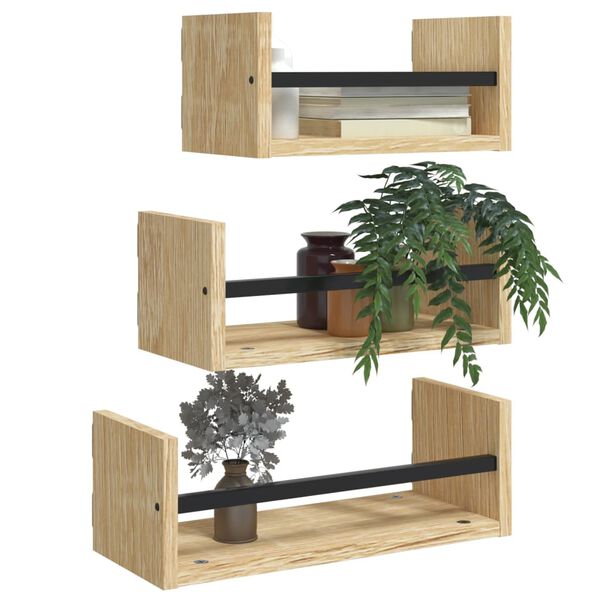 vidaXL 3 Piece Wall Shelf Set with Bars Sonoma Oak Engineered wood