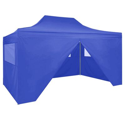 vidaXL Professional Folding Party Tent with 4 Sidewalls 3x4 m Steel Blue