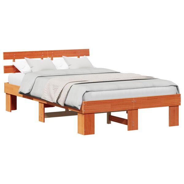 vidaXL Bed Frame with Headboard Wax Brown 120 x 190 cm Solid Pine Wood