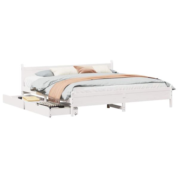 vidaXL Bed Frame without Mattress White 180x200 cm Super King Solid Wood Pine